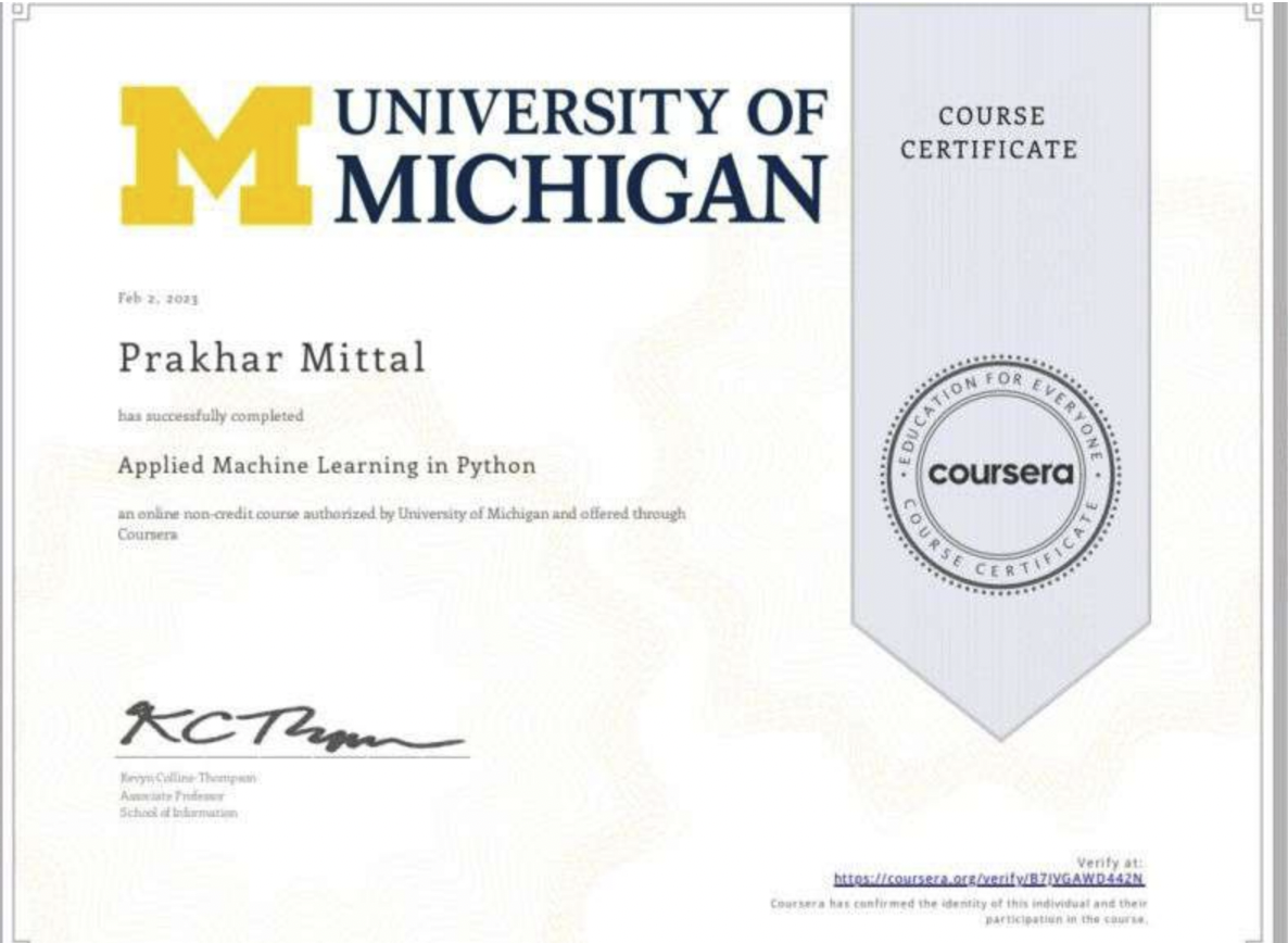 Applied Machine Learning Certificate