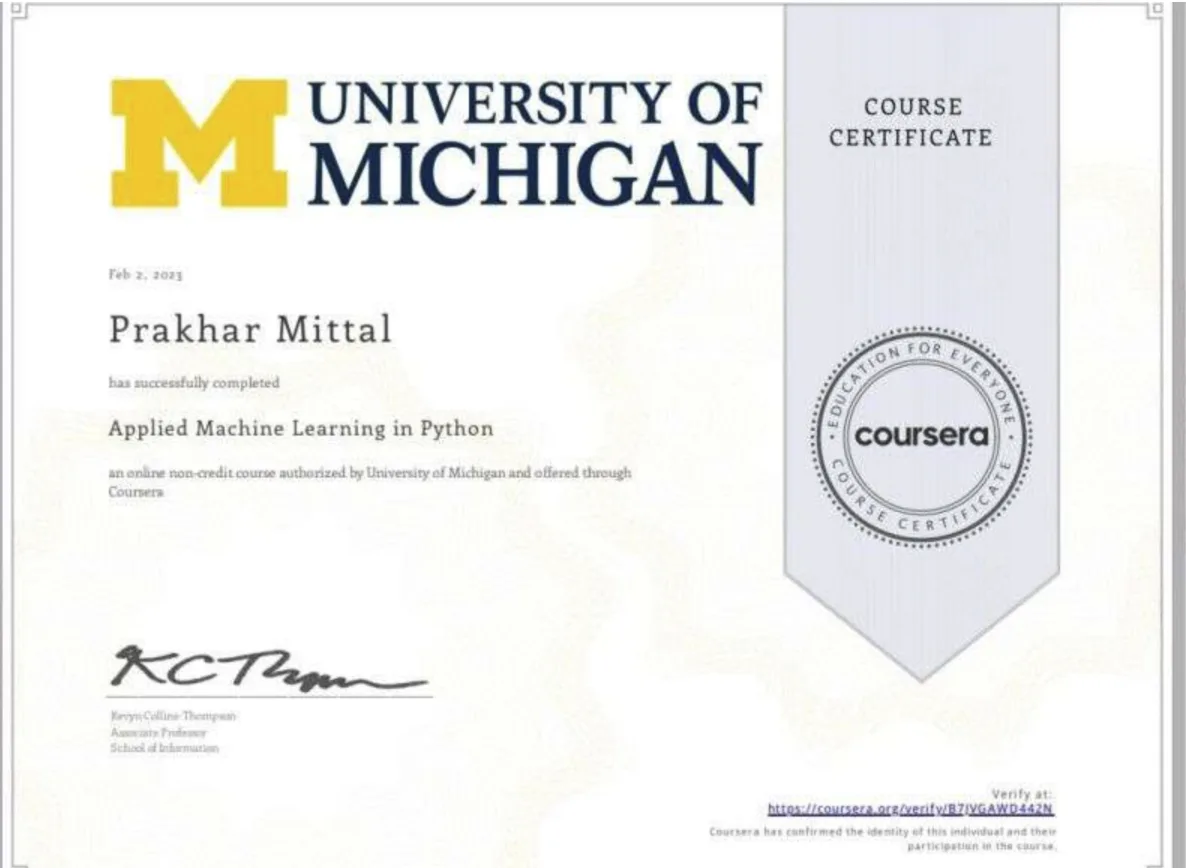 Applied Machine Learning Certificate
