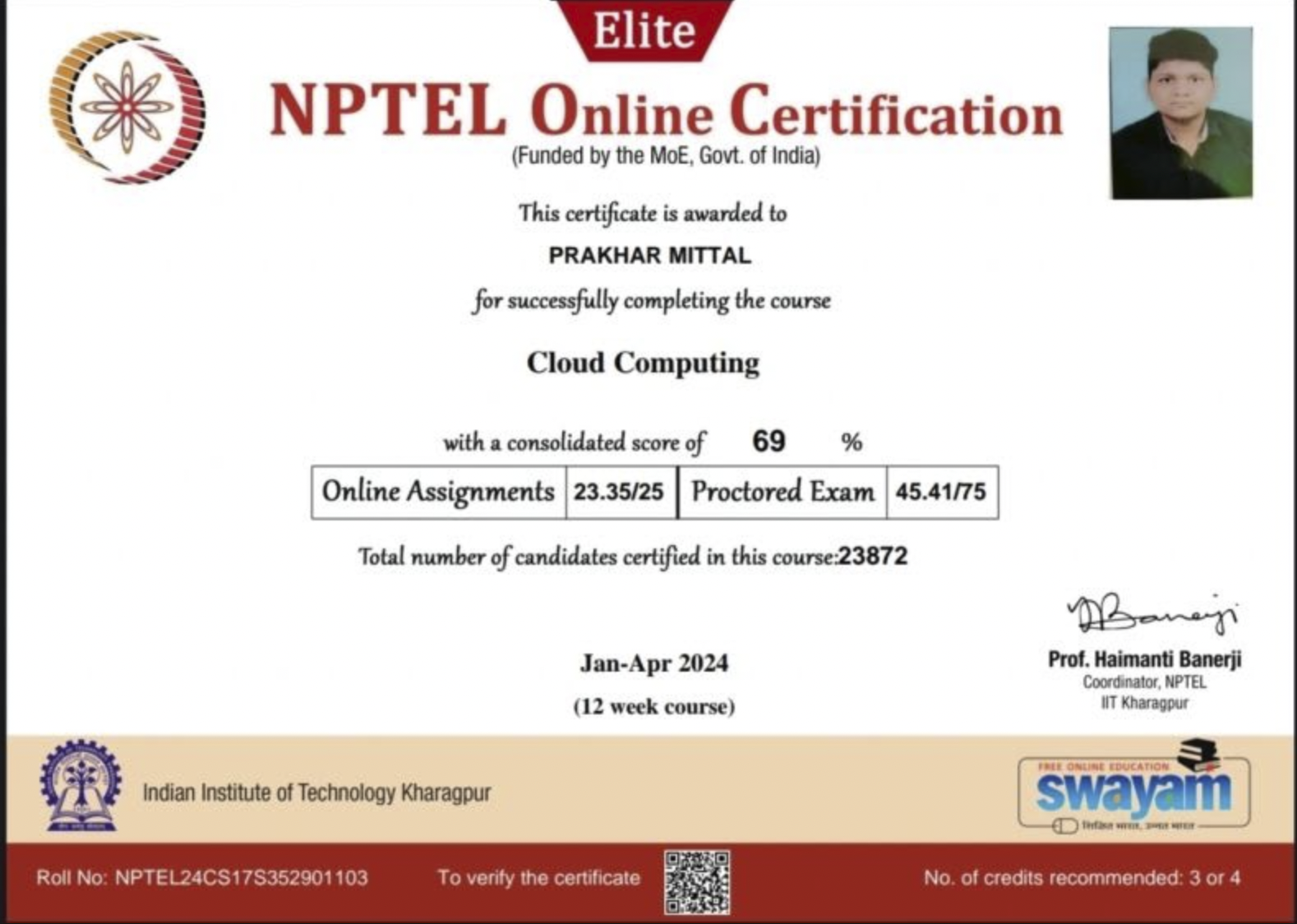 NPTEL Cloud Computing Certificate