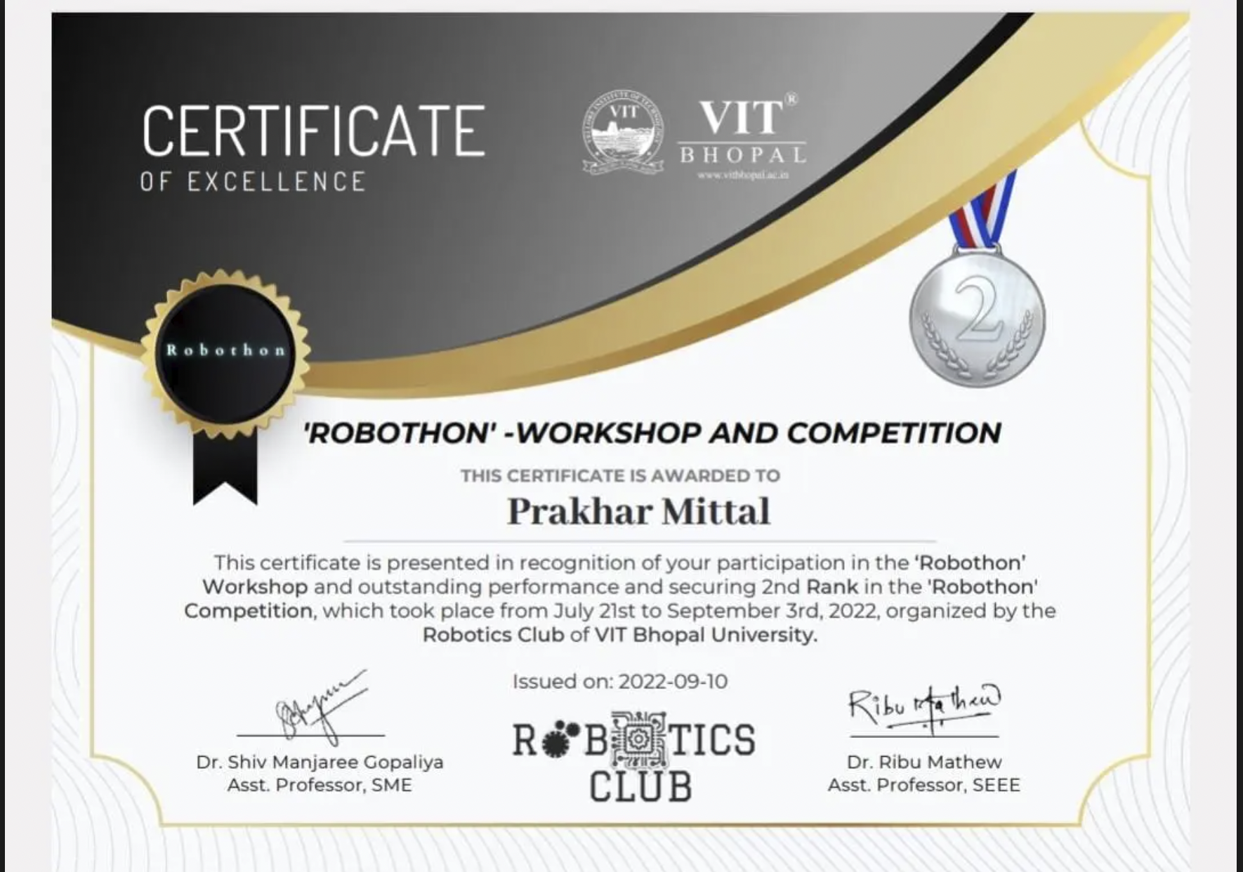 Robothon Certificate